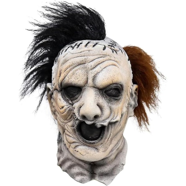 Halloween festrekvisitter Skræmmende maske The Texas Chain Saw Massacre Mask Cosplay Mask Horror Mask Uhyggelig maske Hovedbeklædning（med hår)