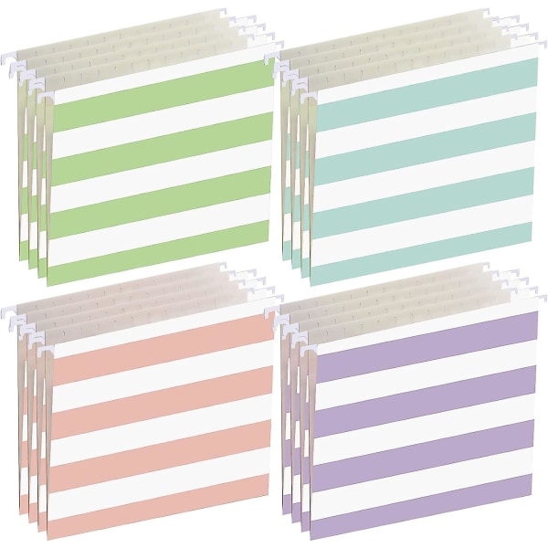 24 Pack Hanging File Folders Letter Size 1/5 Cut Adjustable Tab Macaron Striped Hanging File Organizer And Interior Folders Holder For Home Office Pap