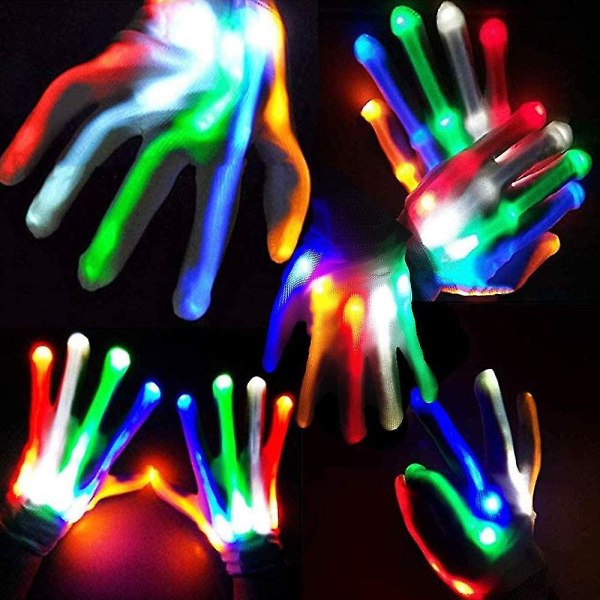 Led hansker, 2 stk Led Multicolor blinkende hansker, skjelett blinkende hansker Fargerik glødende led hanske, for voksne Halloween jul bursdag Rave
