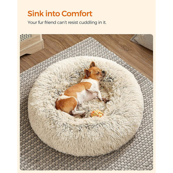 Kaki hundsäng, rund donutsäng, soffa, avtagbar och tvättbar mittkudde, mjukt plyschtyg, 60 cm