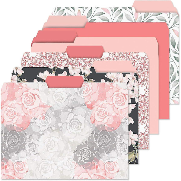 Charcoal & Coral File Folders Value Pack - Set Of 24 (6 Designs) 1/3 Cut Staggered Tabs, Bright, Pink Colorful Designs, Office Supplies, Letter Size,