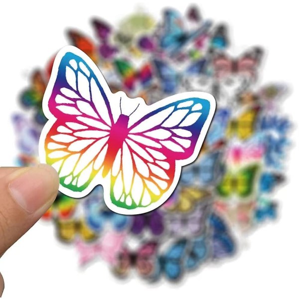 50 st Butterfly Stickers Pack, Färgglada härliga vattentäta klistermärken för bärbar dator, klippbok, fönster, vattenflaska, kuvert, present till tonåringar, vuxna