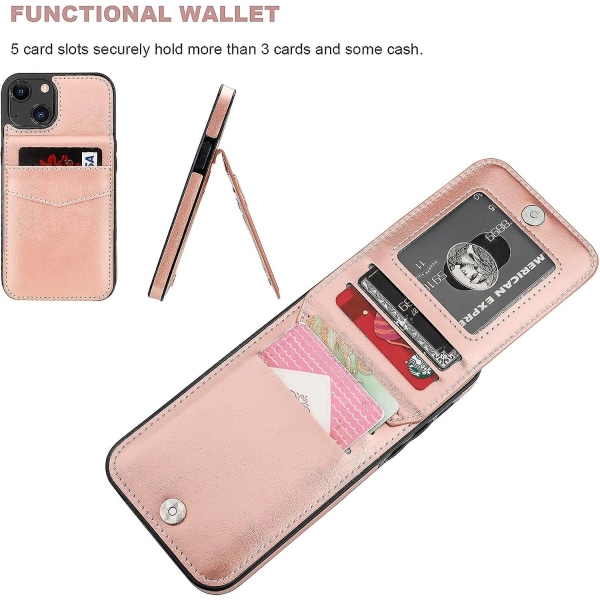 Iphone 13 case Plånbok med kreditkortshållare, premiumlädermagnetlås Kickstand Heavy Duty Cover för Iphone 13 (roséguld)