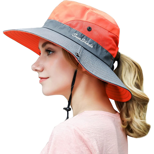 Womens Outdoor Summer Sun Hat Uv Protection Wide Brim Foldable Fishing Hats With Ponytail Hole