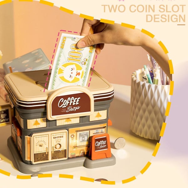 Small House Shape Pengebesparende krukke med håndtag Desktop-sparepengebeholder til drengepigebørn (Kaffebar)