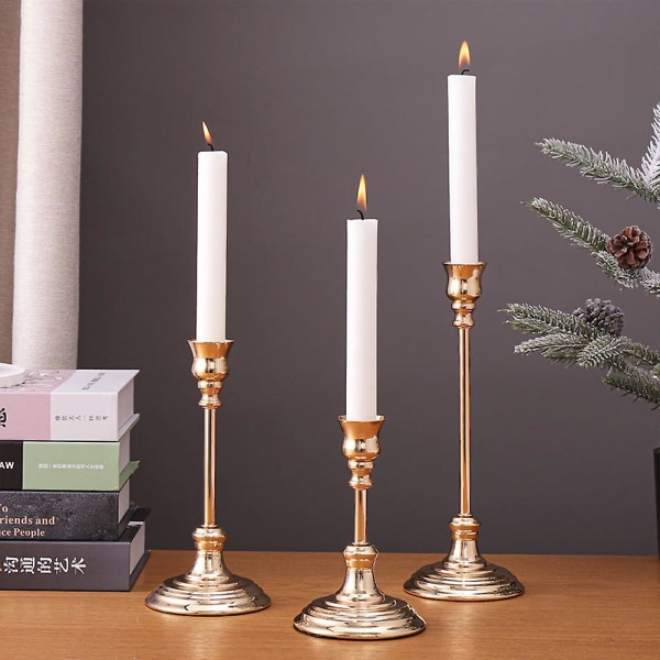 Taper ljusstakar, set med 3 guld ljusstake set, vintage modern dekorativ för gåva