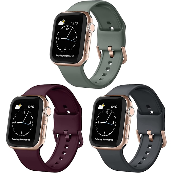 3 kpl Yhteensopiva Apple Watch -rannekkeiden kanssa 41 mm 40 mm 38 mm, Pehmeät silikonista valmistetut urheilulliset rannekkeet korvaavat hihnan klassisen lukon kanssa iWatch Series Se 7 6