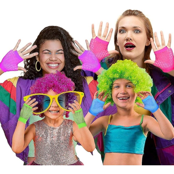 Neonhandskar för barn, Set med 12, Fishnet Handled Handskar, Perfekta Neon Party Supplies, Bra Halloween Accessoarer, 80-tals födelsedagsfester, Retro dem