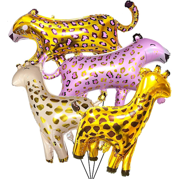 Andra Dekorativa Trädgårdsballonger, 4-pack Safari Party Ballonger, 2 Leopardballonger och 2 Giraffballonger, Djungeldjur Leopard Skog Folieballonger för Barn