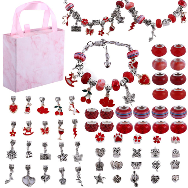 Färgglada DIY-kristallarmband Personliga smyckentillbehör för kvinnor, flickor, kvinnor (röd)
