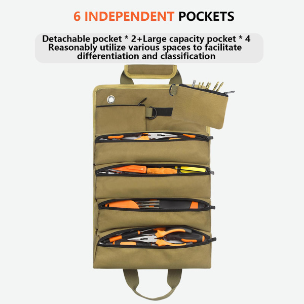 Elektriker Woodworker Tool Roll Up Bag Anti-knusnings- og ripebestandig bag for mekaniker elektriker og hobbyist (svart)