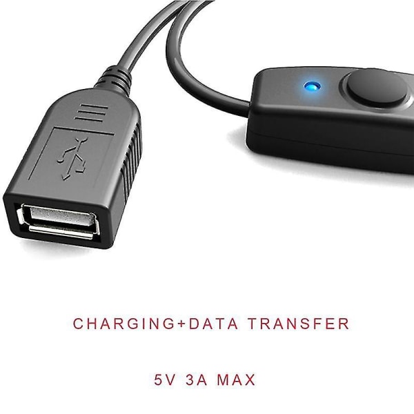 Data Sync USB 2.0 förlängningssladd USB förlängningskabel med ON OFF-brytare LED-indikator för bärbar dator (svart)