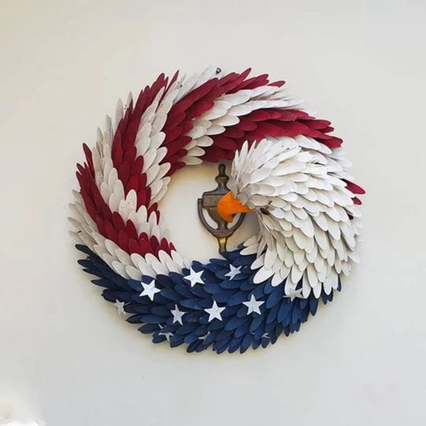 Amerikansk flaggkrans, amerikansk ørnkrans, dekorativ krans, amerikansk patriotisk krans, amerikansk ørnkrans til julikrans