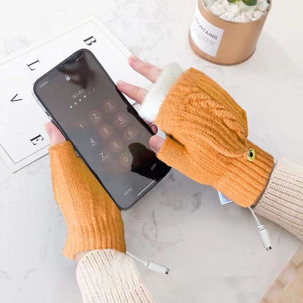 Vintervarma handskar USB plyschhandskar Elvärmehandskar för mobila datorer Ölmugg form handskarorange