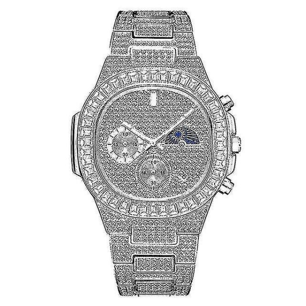 Luxury Brand Men's Watch - Trending Chronograph Waterproof Big Baguette Diamond Calendar