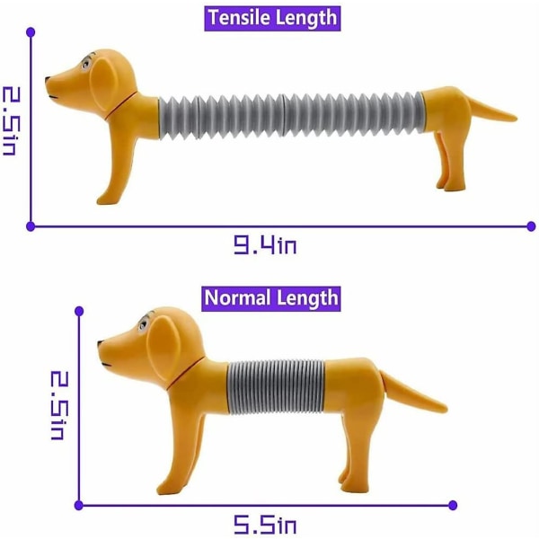 4 stk Pop-rør Spring Dog Fidget Legetøj, sød unzip plastik Spring Dog, puslespil gør det selv-udtrækkelig Variety Hunde-dekompressionslegetøj