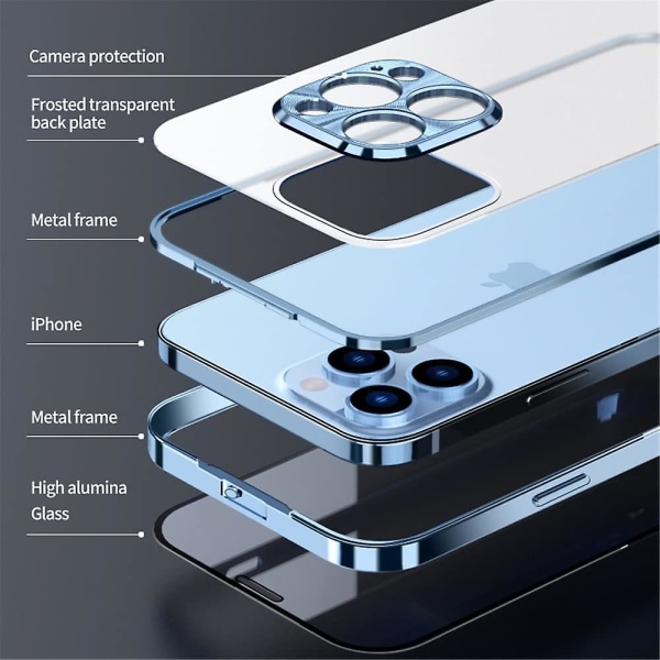 Spänneinstallation Iphone 13 Pro Max Case 360full aluminium stötfångare med lås Härdat glas Stötsäkert genomskinligt bakplan Dubbelsidigt skydd (