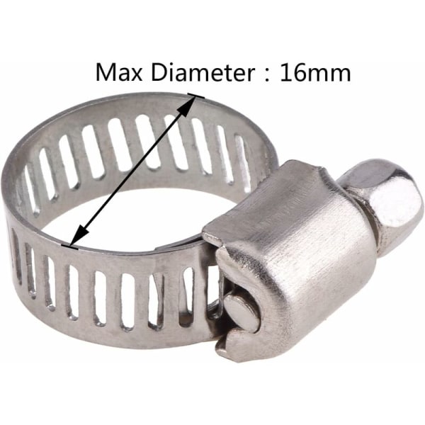 12 delar justerbar slangklämma rostfritt stål slangklämmor clips fäste (9-16 mm)