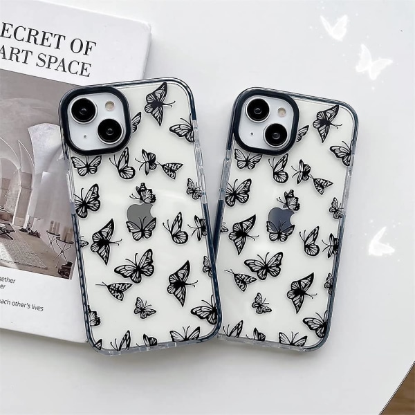 Svart fjäril Trendigt sött genomskinligt phone case för Iphone 13 6,1 tum med inbyggd stötfångare Stötsäkert cover för Iphone 13 6,1"
