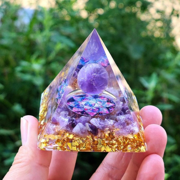 Ametyst Crystal Healing Orgonite Pyramid Obsidians Chakra Energy Orgone Stone (lilla)