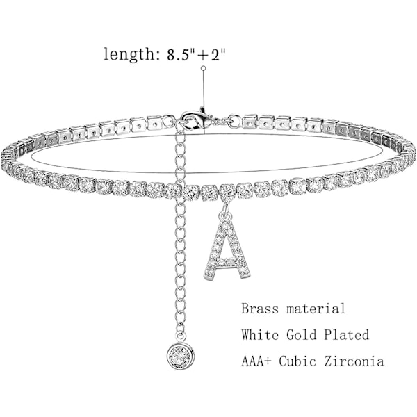 Initial Ankelkjeder for Kvinner, Hvitgullbelagt Sjarmerende Tenniskjede Cz Bokstav Ankelkjeder Sommer Smykker Gaver til Kvinner Tenåringsjenter O-sølv -