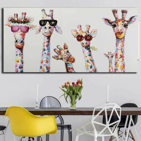 MINKUROW Färgglad giraff Djurfamilj Dekorativ kanfasbild 30x60 cm (oinramad)