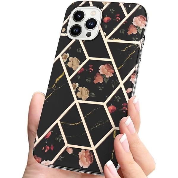 Flower Marble Case För Iphone 13 Pro (6,1 tum) telefonfodral, mjukt skyddande design Iphone 13 Pro cover lyxigt för kvinnor tjejer 6,1 tum 13pro (svart F