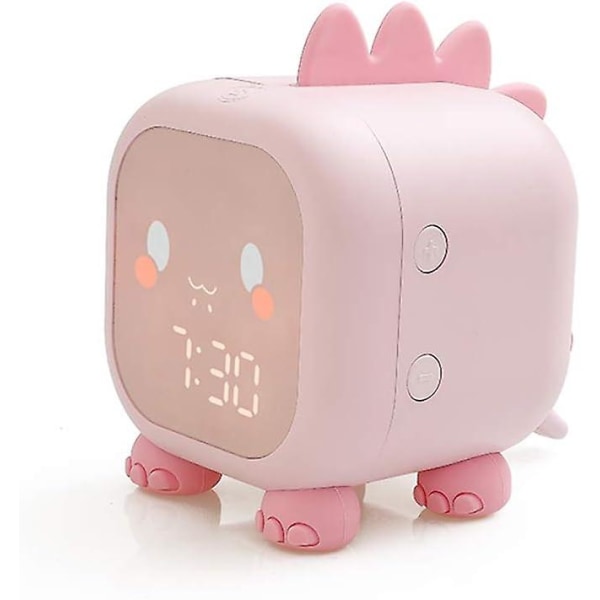 Barnväckarklocka med lysande rosa dinosaurie Digital väckarklocka för barn med beröring och uppladdningsbar
