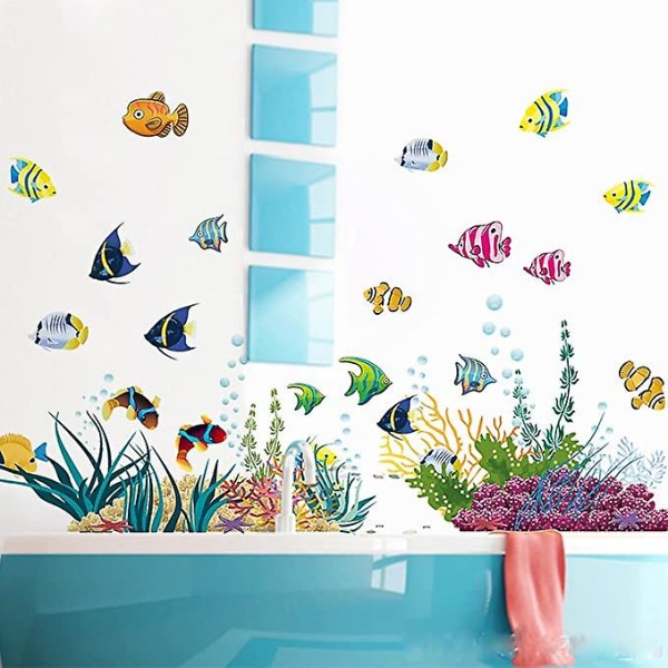 Väggklistermärken för barn Underwater World 1 (130x42 Cm) ​​I Fish Aquarium Sea Stickers I Väggklistermärke för badrumsplattor, barnrum Baby Boy Girl
