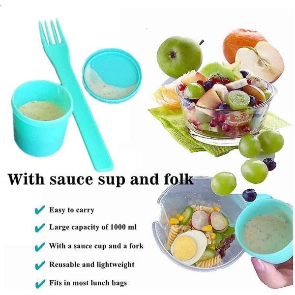Grön Fresh Sallad To Go Container Set, Håll dig i form Sallad Meal Shaker Cup med gaffel och salladsdressinghållare, hälsosam salladsbehållare, grönsaksfrokost