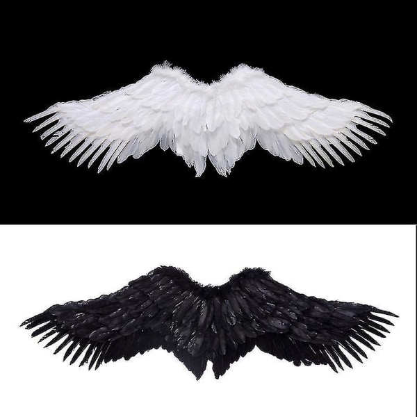 Englevinger fjervinger med elastiske stropper Halloween kostume vinger (S, sort)