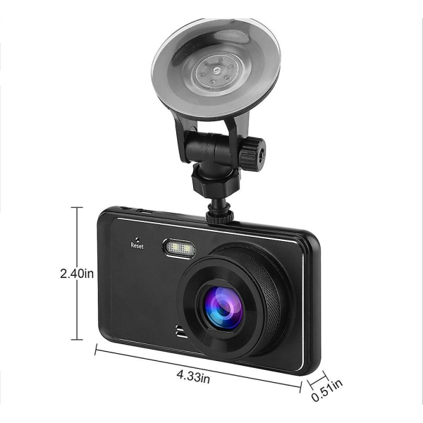 4-tums körinspelare HD Night Vision Dual Lens Metal Driving Recorder Reversing 1080p-bild