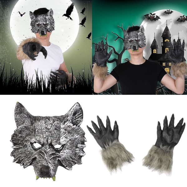 Ulvemaske Ulvehandsker Halloween Karneval Kostume Cosplay Kostume Hovedbeklædning rekvisitter (Ulvemaske)
