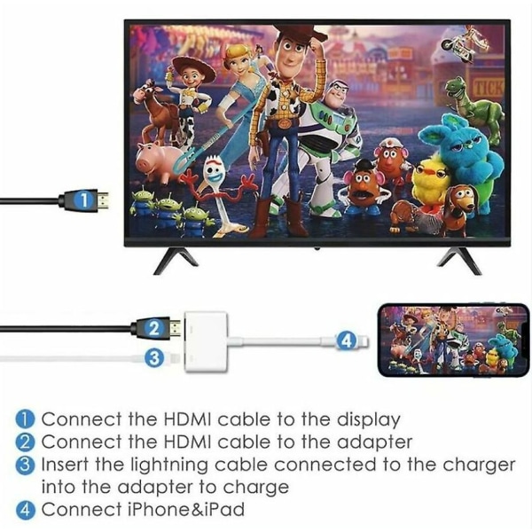 Gäller Apple Lightning Digital Av-adapter Lightning till HDMI-adapter Apple Mfi-certifierad HDMI-kabelkontakt 1080p Synkronisera skärm till TV/hdtv/monit