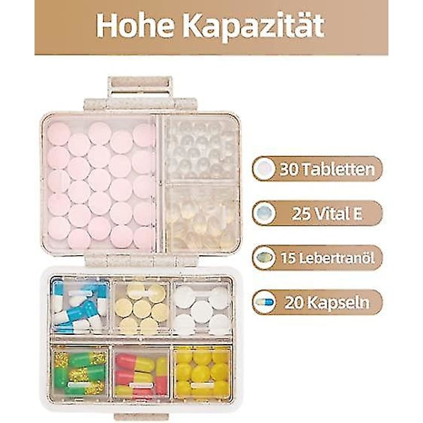 Weekly Pill Organizer Portable Daily Pill Organizer Removable Compartments Travel Beige