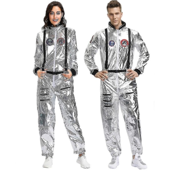 Par Astronaut Jumpsuit Uniform Karneval Halloween Cosplay Fest Romkostyme Rollespill Fancy Dress Up(M,Men)