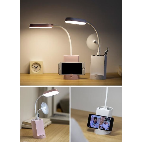 Rosa bordslampa för barn, dimbar Touch LED-bordslampa 3 ljusstyrkanivåer Laddbar Djurbordslampa trådlös, pennhållare och stativ