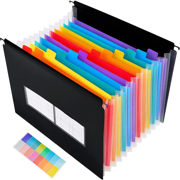 Plastic Expanding Hanging File Folders, 13 Pockets Expanding File Folders, Letter/a4 Size Large Capacity, Multi-color Tabs, For Filing Cabinet