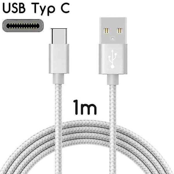 USB Typ C Nylon Silver Snabbladdningskabel för Samsung Galaxy S9 5,8" 1 Meter