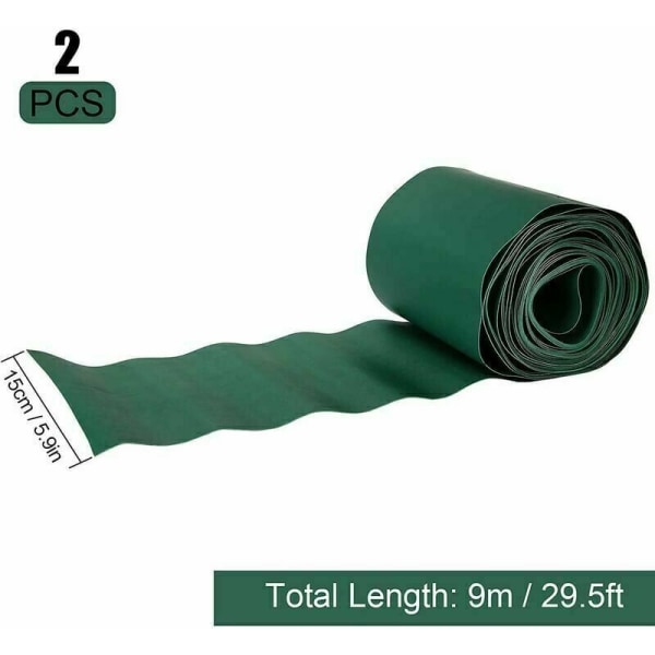 Bit av flexibel gräsmatta kant 9 m × 15 cm, plast gräsmatta staket kant, trädgård kant, utomhus kant, PVC - flexibel trädgård kant, grön