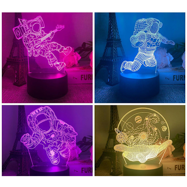 SBSG 3D nattlampa rymdman astronaut serie touch fjärrkontroll spricka LED kreativ presentlampa A svart touch fjärrkontroll 16 färger