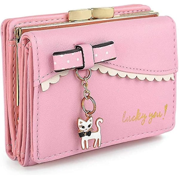 Cute Cat Bowknot Leather Coin Purse Card Holder For Women (pink)