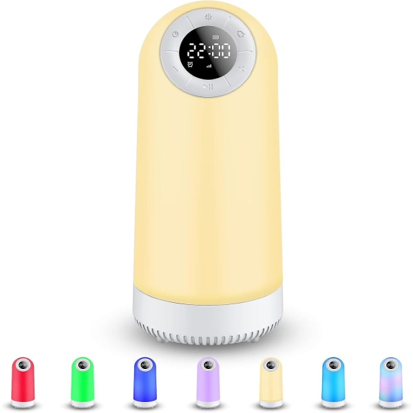 Bluetooth-højttaler Natlys, Touch Control Sengelampe Vækkeur, Trådløs højttaler 3-trins Varmt Lys Led Skrivebordslampe