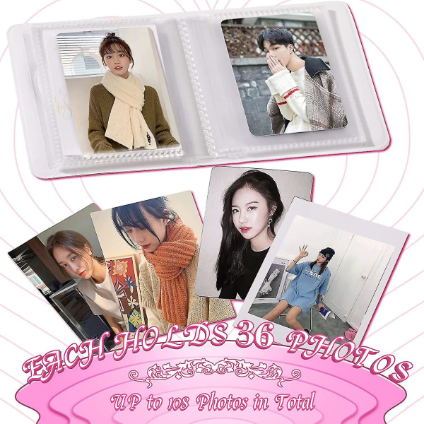 3 st 3 tums minifotoalbum Kpop fotokortsbindare Love Heart Hollfotokortshållare 36 fickor Fotokortshållare Bok Bokhylla Fotoalbum För Collec