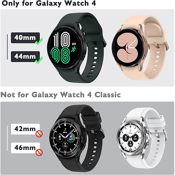 [3+2-pakning] Robust etui kompatibelt med Samsung Galaxy Watch 4 44 mm, anti-dugg herdet glass skjermbeskytterfilm med hard PC-deksel beskyttende støtfanger