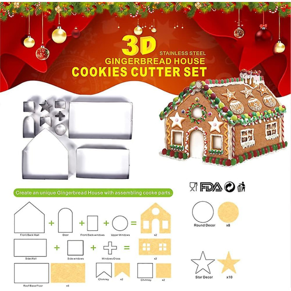 Christmas House Cookie Cutter Set - Gingerbread House Cutter Kit