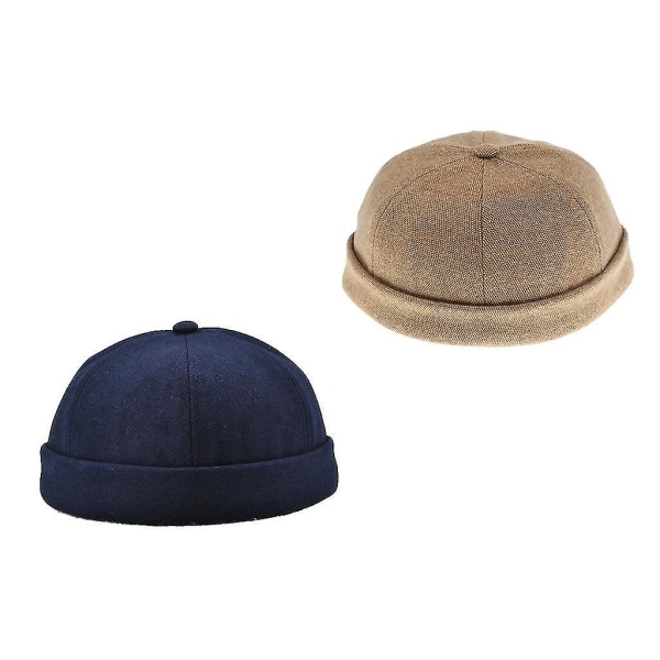 2pack Docker-mössa för män cap Mekaniker Biker-hatt Skull Beanie Cap Vanlig - 2 st-ljusbrun+marinblå