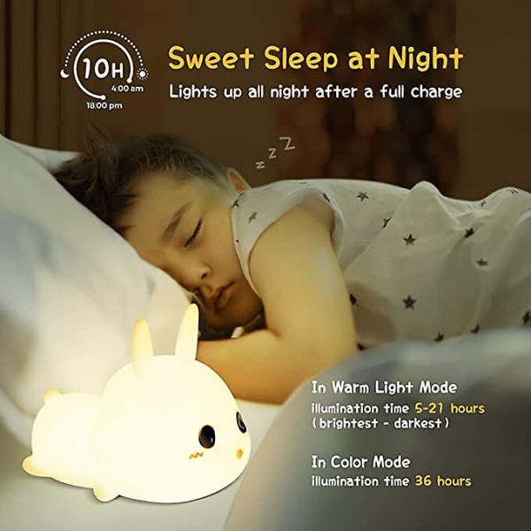 Nattlampa för barn, 2 färger Baby Rabbit Nattlampa, Krankontroll Dimbar Uppladdningsbar sänglampa för barn, Bärbar nattlampa för flickor Barn Bab