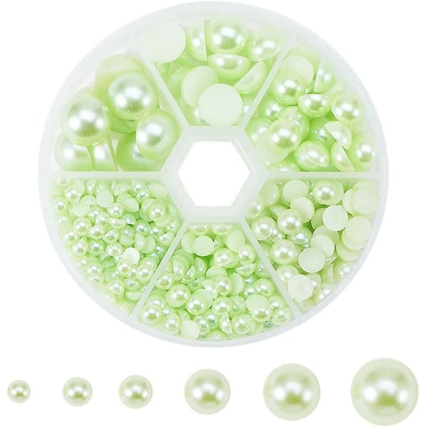 1 Box (about 690pcs) 6 Sizes Greenyellow Flat Back Pearl Cabochon (4mm, 5mm,6mm, 8mm, 10mm, 12mm)