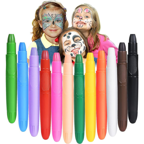 Sminkpenna för barn, 12 färger ansiktsmålning, sminkpalett för barn, kroppsmålning till påsk Giftfri, Tvättbar till påsk, Cosplay, Temafest